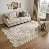 5' X 7' Brown And Beige Floral Medallion Washable Area Rug
