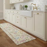 8' Ivory Pink And Green Floral Washable Area Rug