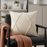 20" Beige Diamond Cotton Throw Pillow Cover with Tufts And Texture