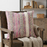 18" Pink And Ivory Striped Cotton Blend Throw Pillow Cover with Texture