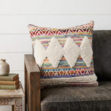 18" Cream Blue White And Yellow Diamond Cotton Throw Pillow Cover with Tufts