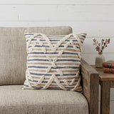 18" Blue And Tan Beach Diamond Cotton Throw Pillow Cover with Tufts