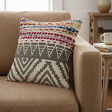 18" Charcoal Off White And Red Chevron Cotton Blend Throw Pillow Cover
