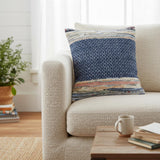 18" Blue Pink And White Geometric Cotton Blend Throw Pillow Cover