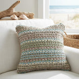 18" Green And Blue Beach Striped Cotton Blend Throw Pillow Cover