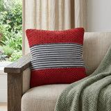 20" Red And Blue Striped Cotton Blend Throw Pillow Cover