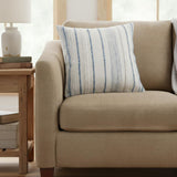 20" White And Blue Beach Striped Cotton Throw Pillow Cover