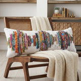 14" X 36" White Orange And Blue Lumbar Geometric Cotton Throw Pillow Cover