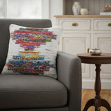 20" White Orange And Blue Geometric Cotton Throw Pillow Cover