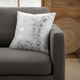 20" White And Silver Beach Cotton Throw Pillow Cover