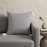 20" Black And White Striped Cotton Throw Pillow Cover with Tassels
