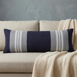 14" X 36" Gray And Blue Lumbar Striped Cotton Throw Pillow Cover