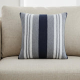 20" Gray And Blue Striped Cotton Throw Pillow Cover
