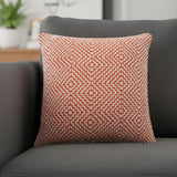 20" Orange And White Diamond Cotton Throw Pillow Cover