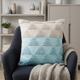 20" Blue And White Geometric Cotton Throw Pillow Cover with Texture