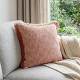 20" Red And White Color Block Cotton Throw Pillow Cover with Fringe