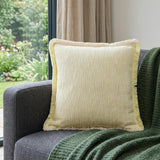 20" White And Yellow Cotton Throw Pillow Cover with Fringe