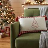 16" X 24" Red And White Lumbar Christmas Christmas Tree Plaid Cotton Throw Pillow Cover