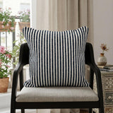 22" Blue And White Striped Cotton Throw Pillow