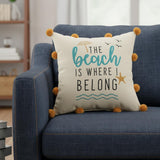 18" Beige And Orange The Beach is Where I Belong Throw Pillow