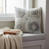 20" Light Gray And Ivory Medallion Throw Pillow