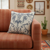 20" Blue And Ivory Damask Recycled Poly Linen Throw Pillow