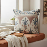 24" Blue And Brown Damask Recycled Poly Linen Throw Pillow