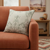 20" Sage And Ivory Damask Recycled Poly Linen Throw Pillow