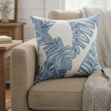 20" Blue And Ivory Floral Cotton Throw Pillow
