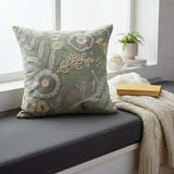 24" Green And Ivory Floral Cotton Throw Pillow