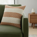 24" Rust And Ivory Striped Linen Blend Throw Pillow