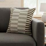 24" Beige Brown And Gray Striped Wool Blend Throw Pillow