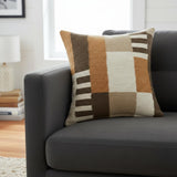 24" Beige Brown And Orange Geometric Wool Blend Throw Pillow