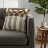 24" Beige Brown Burnt Orange And Gray Geometric Wool Blend Throw Pillow