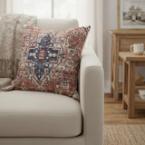 18" Beige Navy Blue And Rust Medallion Throw Pillow