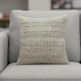 24" Beige Wool Throw Pillow