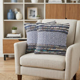 Set of Two 18" Gray And Blue Striped Cotton Blend Throw Pillows with Texture