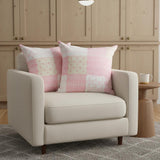 Set of Two 20" Pink And White Patchwork Cotton Throw Pillows