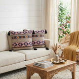 Set of Two 20" Black Yellow And Blush Geometric Cotton Blend Throw Pillows