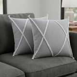 Set of Two 20" Gray And Light Gray Diamond Cotton Throw Pillows