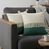 Set of Two 20" Green And Off White Color Block Cotton Throw Pillows
