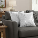 Set of Two 20" White And Silver Cotton Throw Pillows