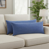 Set of Two 14" X 36" Blue Lumbar Cotton Throw Pillows