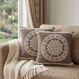 Set of Two 20" Brown And White Medallion Cotton Throw Pillows with Texture