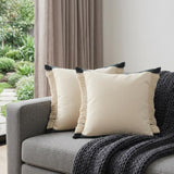 Set of Two 20" Green And Ivory Cotton Throw Pillows
