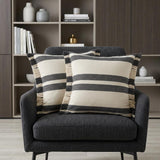 Set of Two 20" Off White And Gray Striped Cotton Throw Pillows with Frosted And Fringe