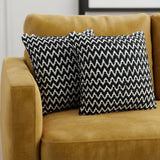 Set of Two 20" Black And White Geometric Polyester Blend Throw Pillows