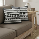 Set of Two 20" Black And White Geometric Cotton Blend Throw Pillows