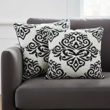 Set of Two 20" White And Black Damask Cotton Blend Throw Pillows