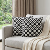 Set of Two 20" Black And White Geometric Cotton Blend Throw Pillows